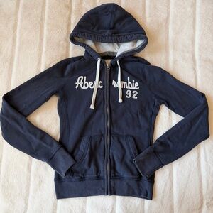 Y2K Abercrombie Zip-Up Hoodie Navy White Logo Size Small